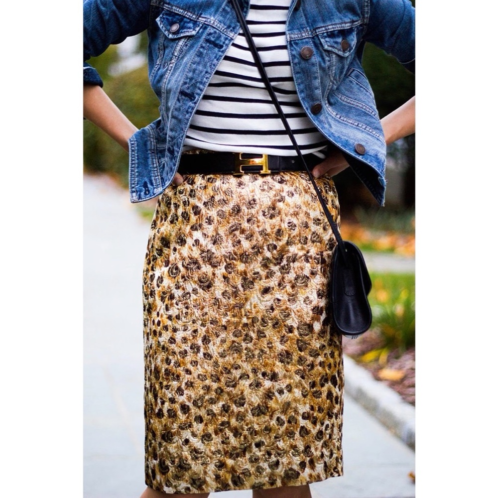 J. Crew Collection brocade cheetah skirt